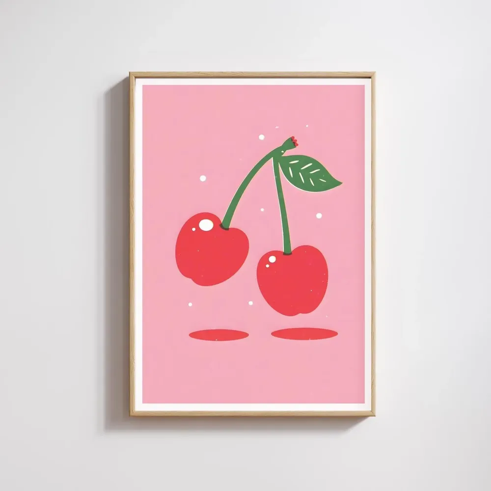 Pop Art Cherry Print, Retro Kitsch Fruit Poster