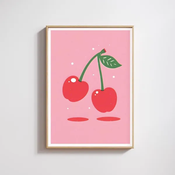 Pop Art Cherry Print, Retro Kitsch Fruit Poster