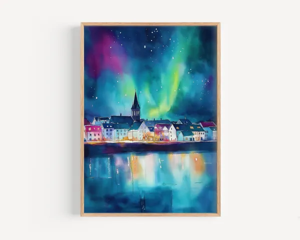 Reykjavik Watercolor Painting Birthday Present Art Print