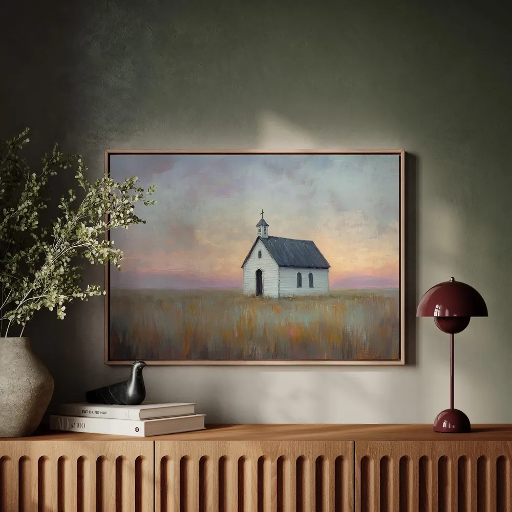Country Church Sunset Prairie Chapel Art Print