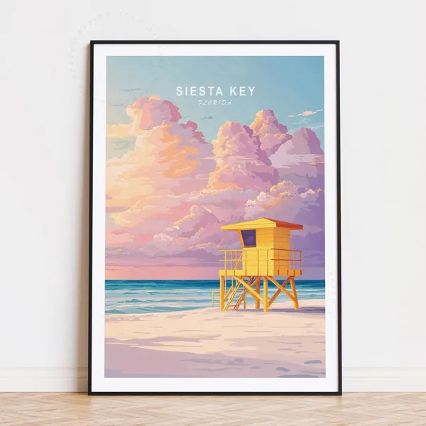 Siesta Key Florida Travel Poster, Minimalist Art Print
