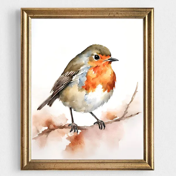 Robin Watercolor Minimalist Art Print, Farmhouse Decor