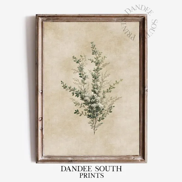Green Botanical Art Print, French Country Vintage