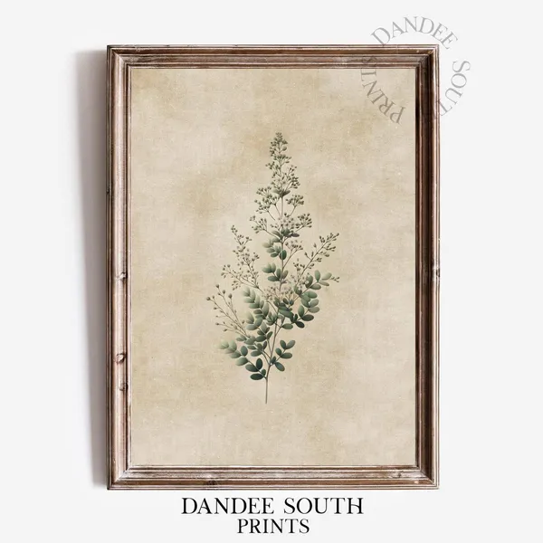 Green Botanical Art Print, French Country Farmhouse