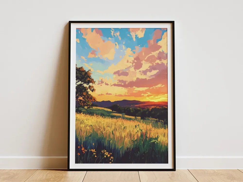 Texas Hill Country Sunset Vintage Landscape Art Print