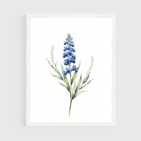 Texas Bluebonnet Flowers Minimalist Watercolor Art Print