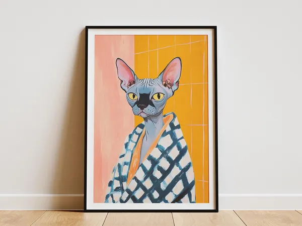 Sphynx Cat Art Print, Matisse-Style Bathroom Poster