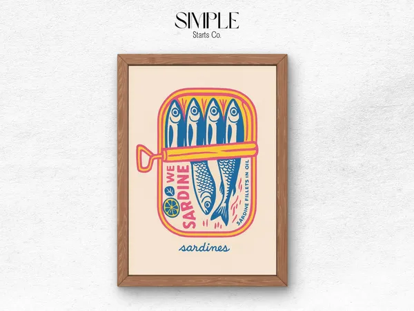 Sardines Retro Kitchen Art Print, Fish Poster
