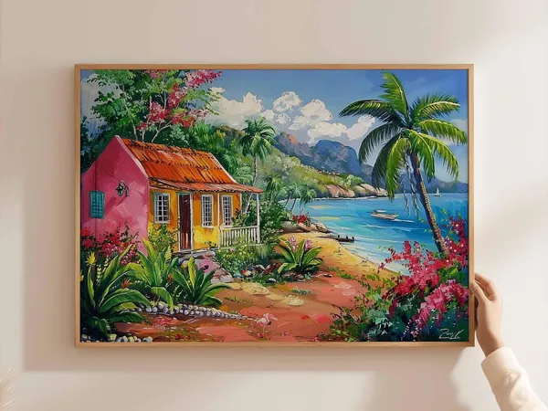 Caribbean Tropical Island Travel Poster, Beach Decor