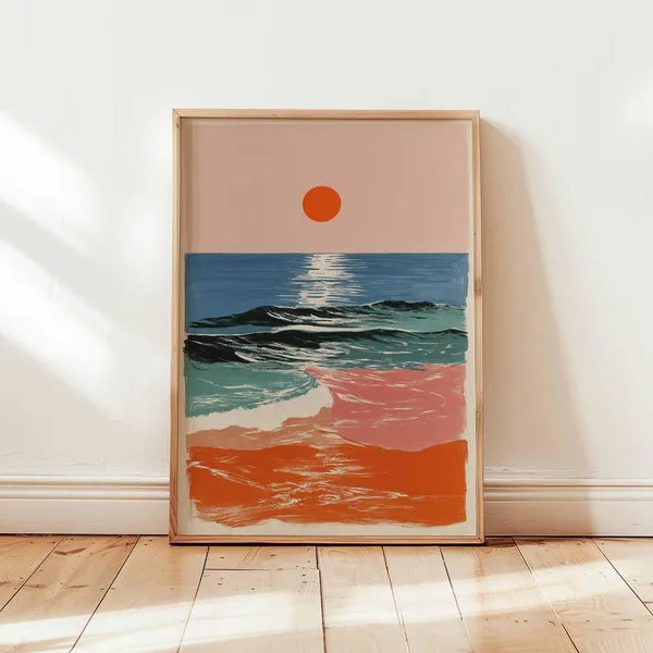 Retro Sunset Ocean Waves Abstract Coastal Art Print