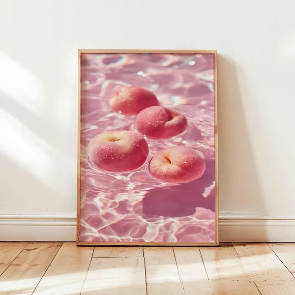 Peach Fruit Art Print, Pink Kitchen Poster