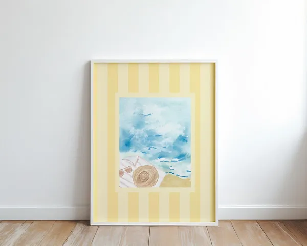 Yellow Watercolor Stripe Beachy Coastal Art Print