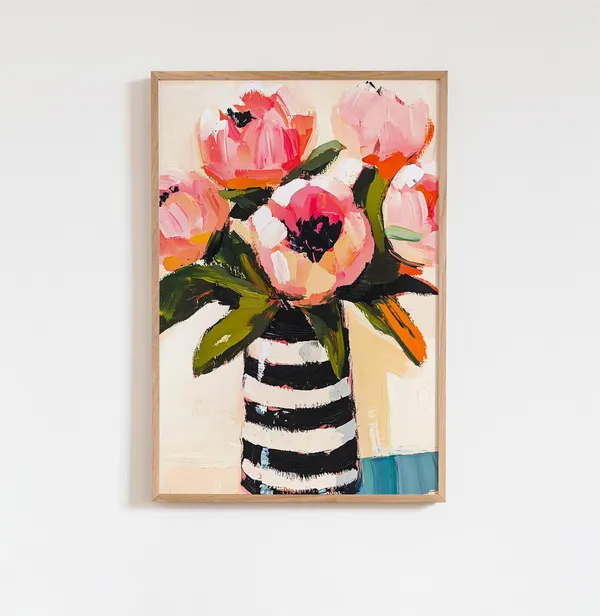 Abstract Pink Peonies Art Print, Bold Floral Decor