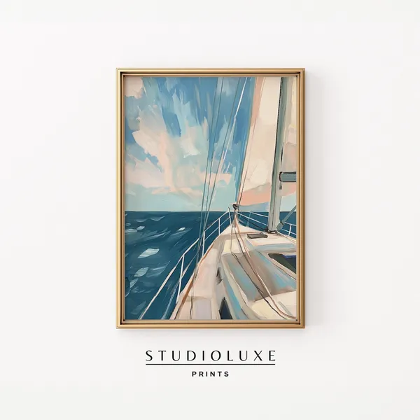Sailboat Nautical Ocean Painting Print, Coastal Decor