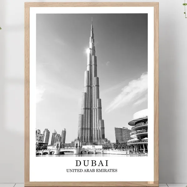 Dubai Burj Khalifa Travel Poster, Black And White