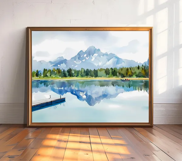 Colter Bay Watercolor Art Print, Grand Teton Lake
