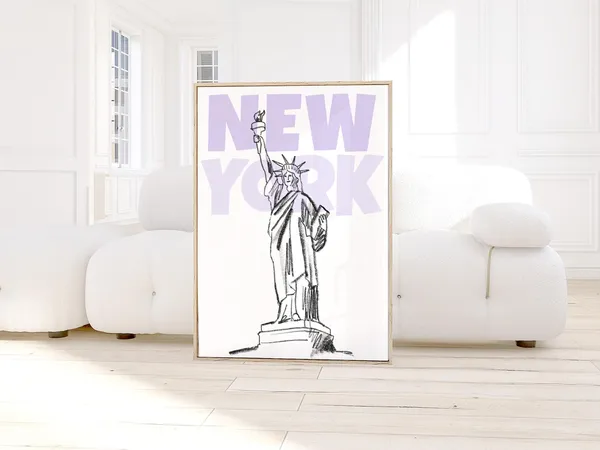 New York City Retro Travel Poster, Purple Typography