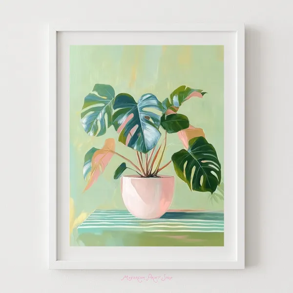 Monstera Plant Botanical Poster, Bohemian Leaf Print