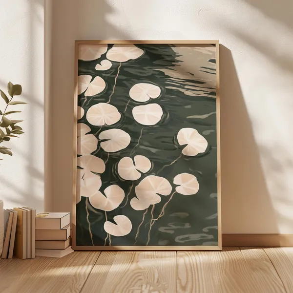 Lily Pads Botanical Water Print, Minimalist Nature Decor