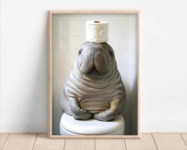 Manatee With Toilet Paper Funny Bathroom Art Print