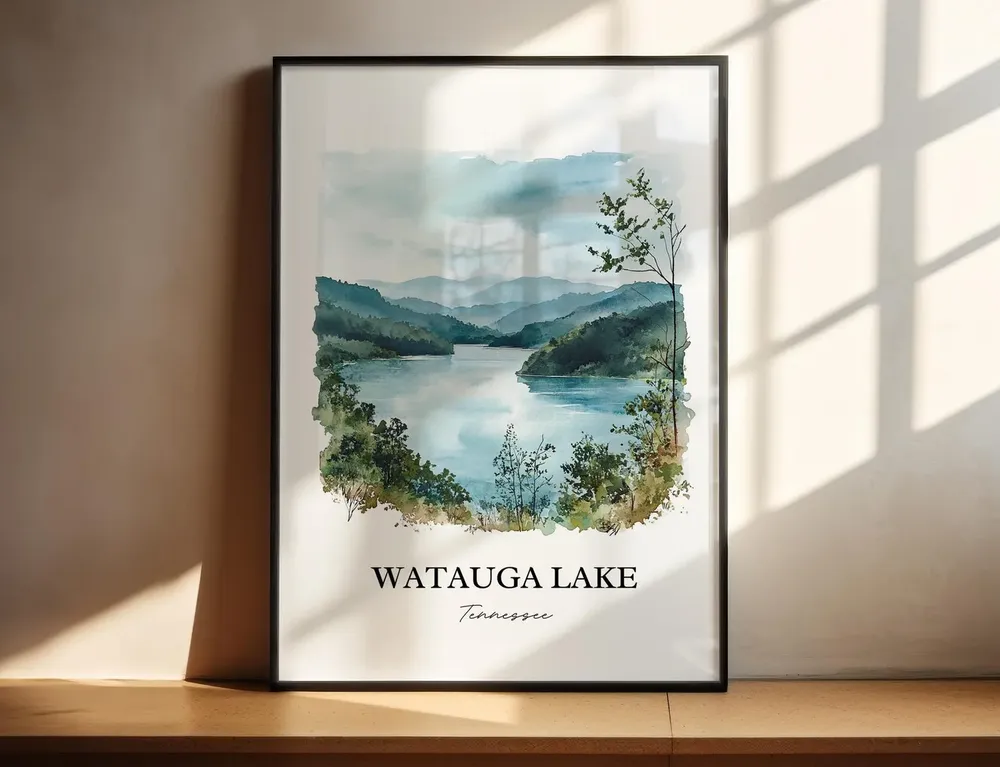 Watauga Lake Travel Poster, Tennessee Watercolor Art Print