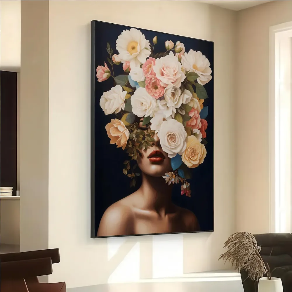 Floral Woman Portrait, Surreal Botanical Face Art Print