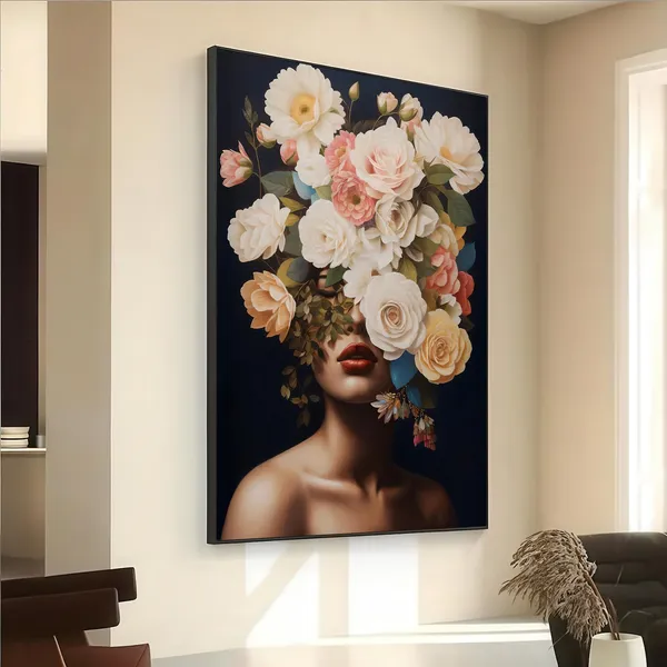 Floral Woman Portrait, Surreal Botanical Face Art Print