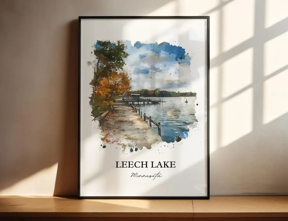 Leech Lake Minnesota Watercolor Travel Poster