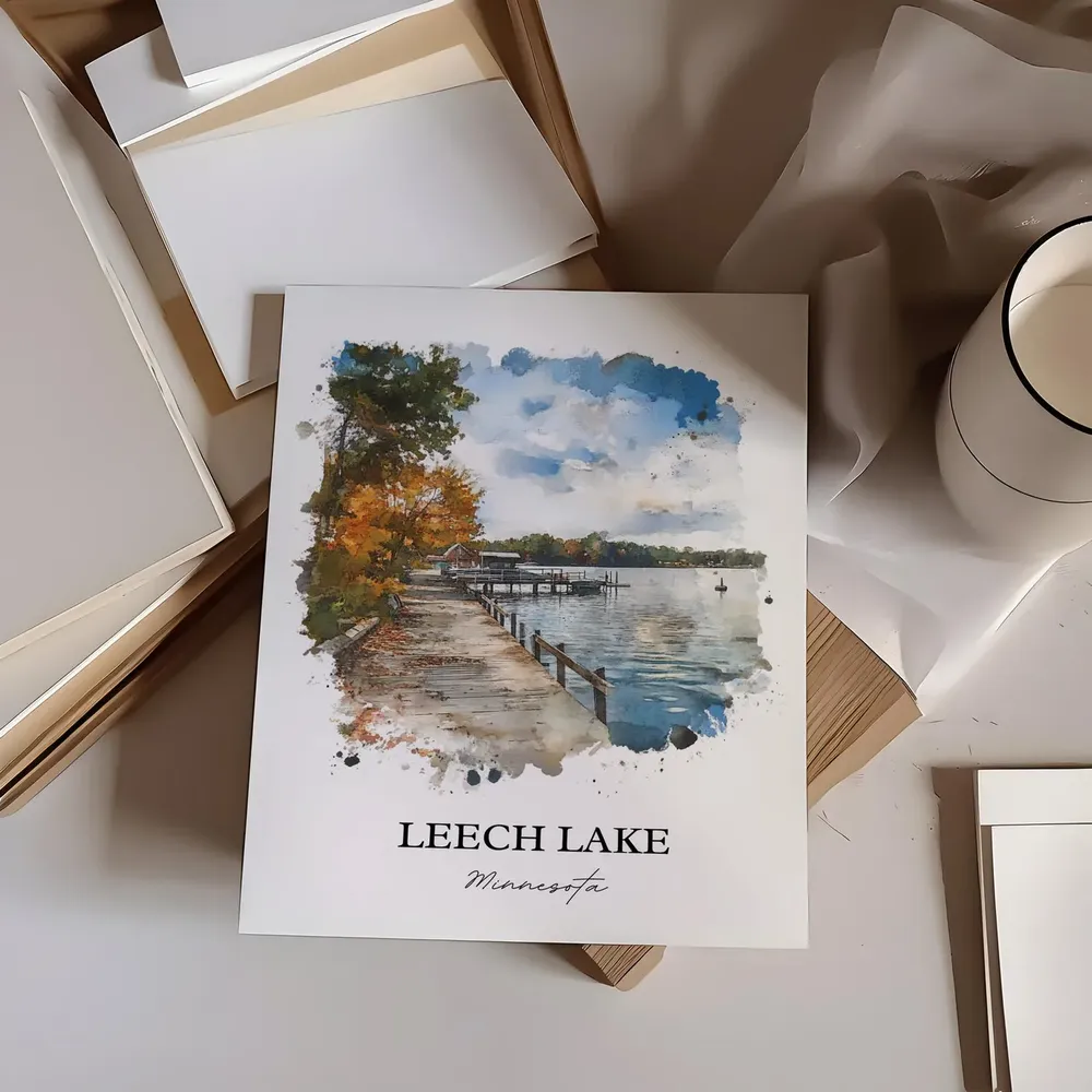 Leech Lake Minnesota Watercolor Travel Poster - Image 3