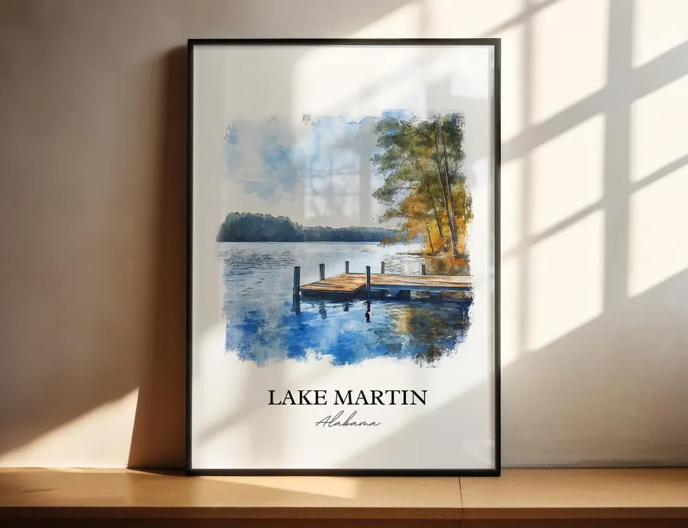 Lake Martin, Alabama Watercolor Travel Poster