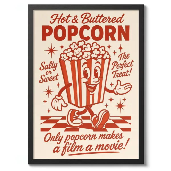 Hot Buttered Popcorn Vintage Typographic Poster