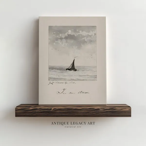 Vintage Sailboat Sketch, Ocean Seascape Art Print