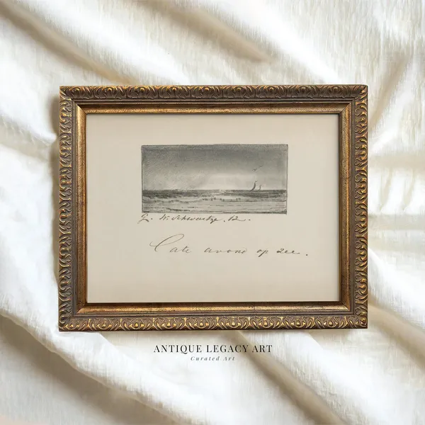 Vintage Sea Sketch Print, Antique Ocean Drawing