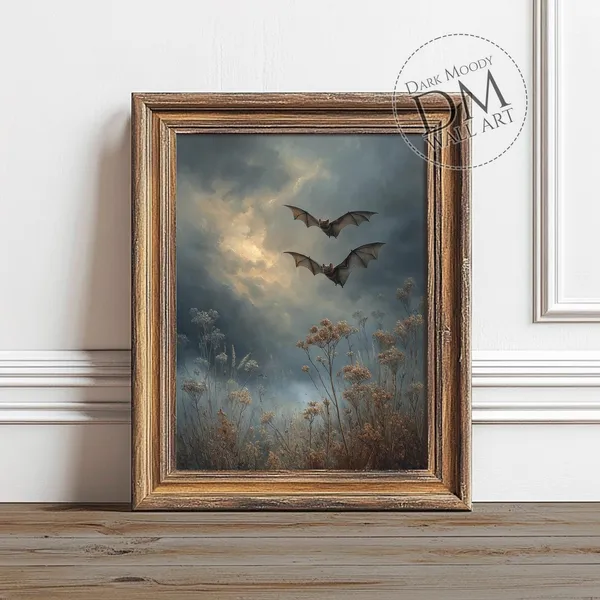 Flying Bats Gothic Halloween Night Sky Art Print