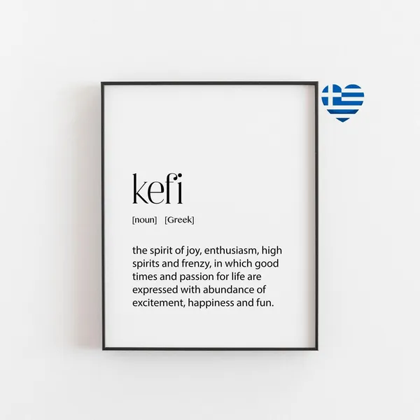 Kefi Definition Art Print, Greek Word for Joy