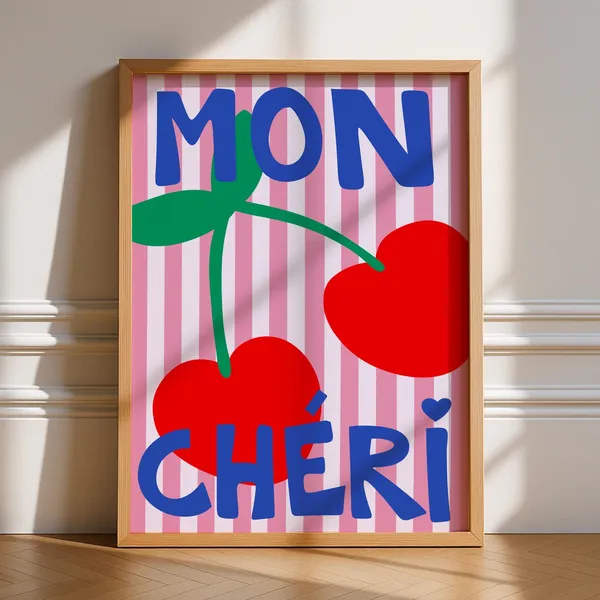 Mon Cheri French Typography Retro Art Print