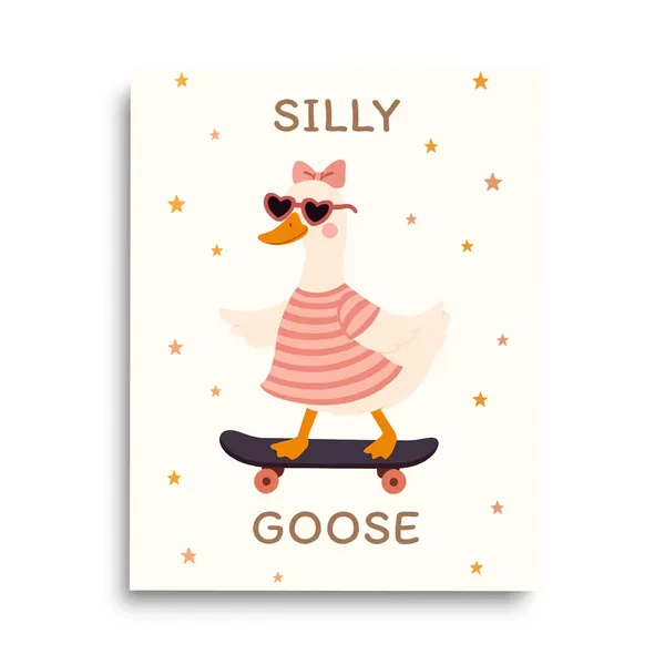 Silly Goose Girl Print, Cute Nursery Wall Art
