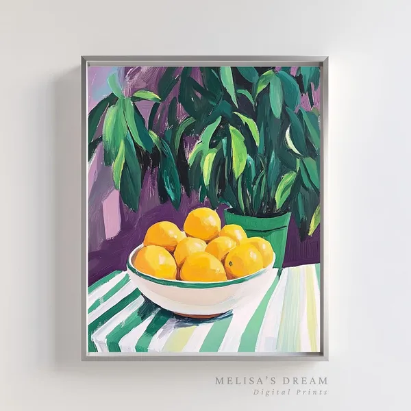 Lemon Kitchen Art Print, Citrus Fruit Bowl Still Life