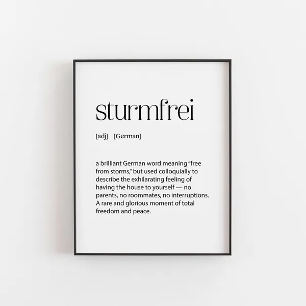 Sturmfrei Definition Print, Fun German Quote Poster