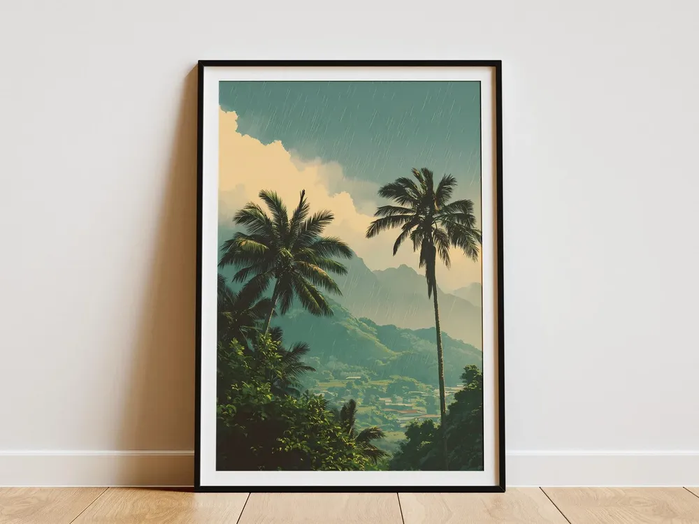 Rainstorm Over Hana Highway Travel Poster, Hawaii