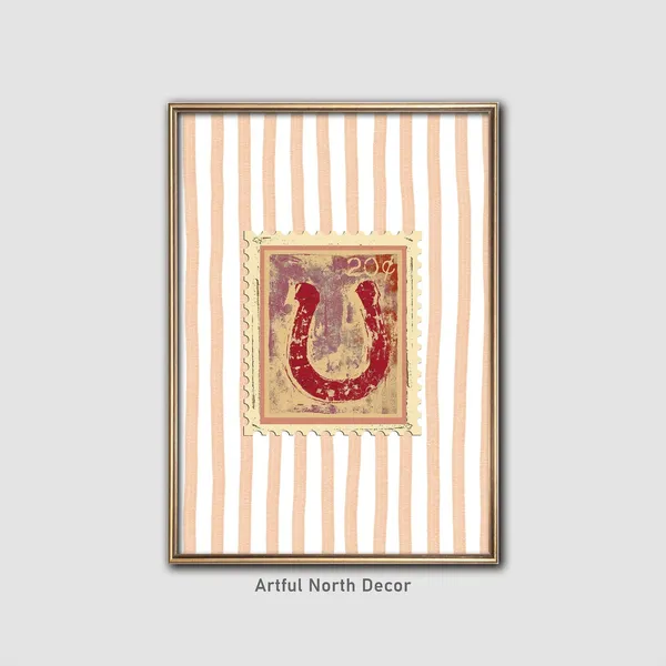 Vintage Horseshoe Stamp Art Print, Rustic Western