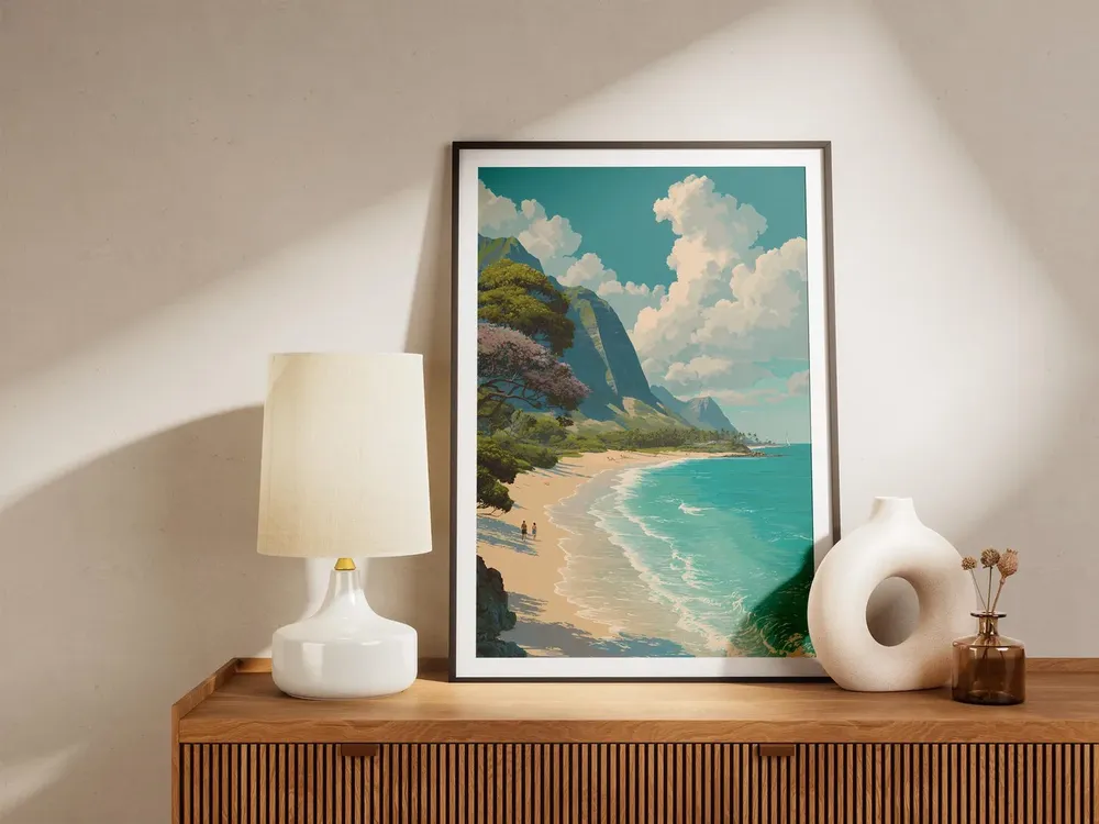 Waimanalo Beach Hawaii Travel Poster, Pastel Colors - Image 4