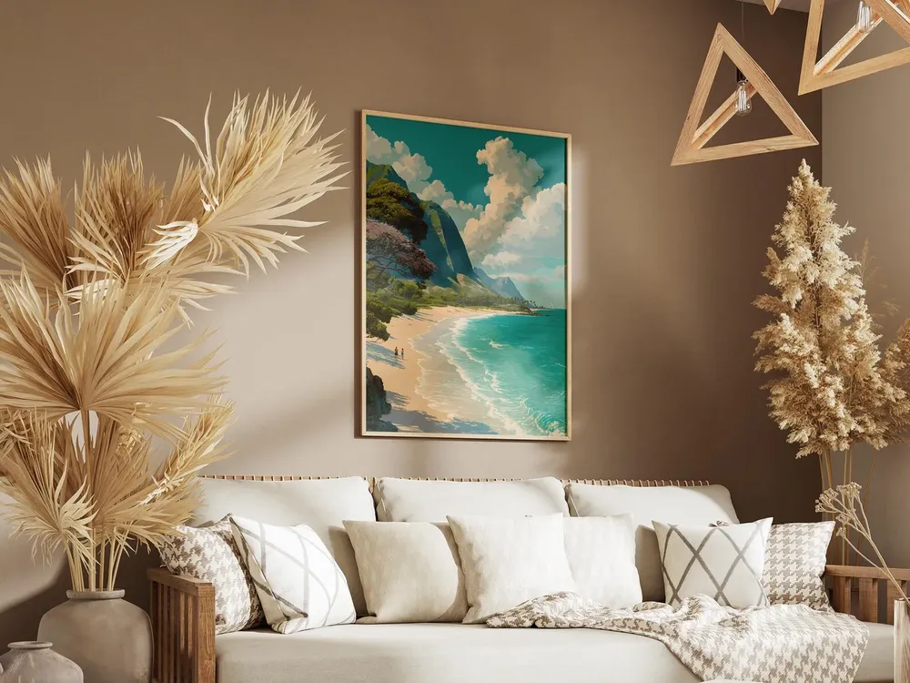 Waimanalo Beach Hawaii Travel Poster, Pastel Colors - Image 3