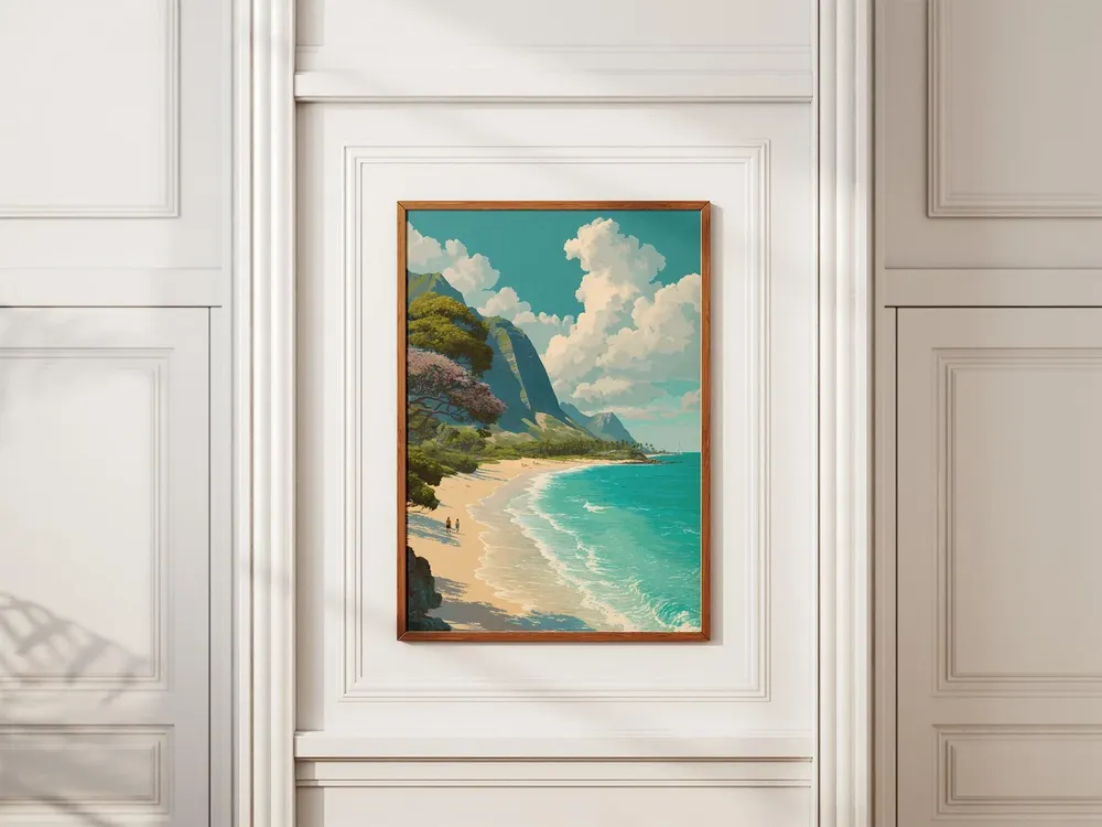Waimanalo Beach Hawaii Travel Poster, Pastel Colors - Image 2