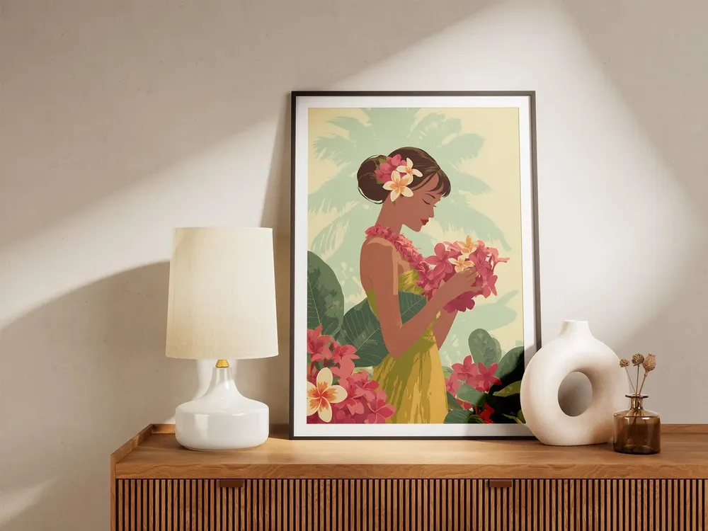 Woman Making Lei With Plumeria Flowers Art Print - Image 4