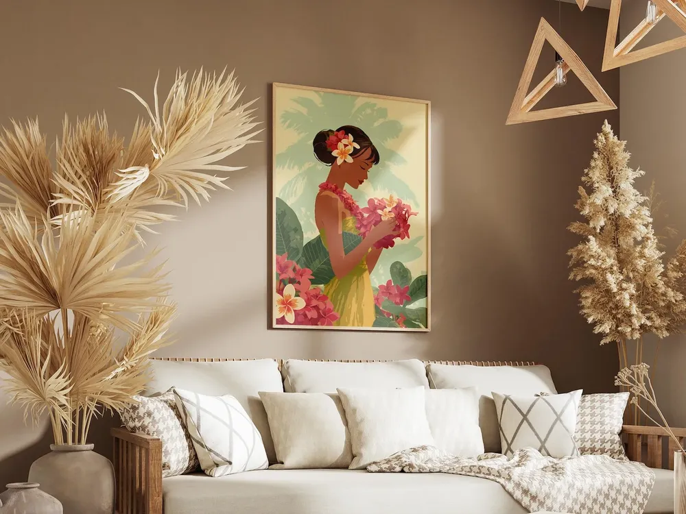 Woman Making Lei With Plumeria Flowers Art Print - Image 3