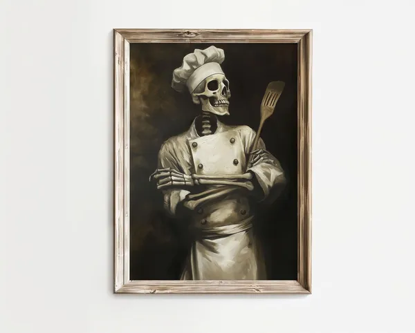 Skeleton Chef Vintage Halloween Kitchen Art Print