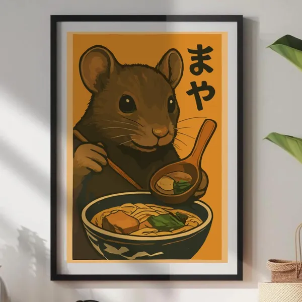 Mouse Eating Ramen Kawaii Japanese Food Art Print