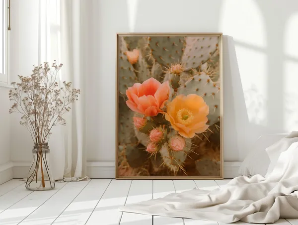 Southwest Cactus Flower Art Print, Prickly Pear Blooms
