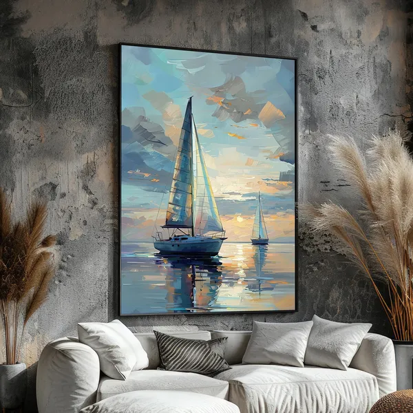 Sailing Boat Sunset Coastal Ocean Art Print